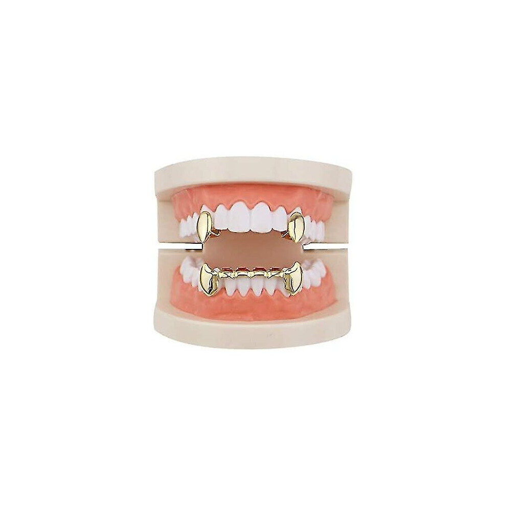 18k Gold Plated Grillz Vampire Dracula Teeth Grillz 2pc Single Fangs And 6 Bottom Grillz Set