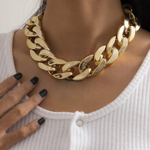 Punk Cuban Link Chain Choker Necklace Gold Lightweight Chunky Oval Chain Link Necklace Statement Hip Hop Jewelry