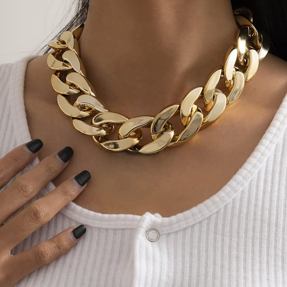 Punk Cuban Link Chain Choker Necklace Lightweight Chunky Oval Chain Link Necklace Statement Hip Hop Jewelry Gold