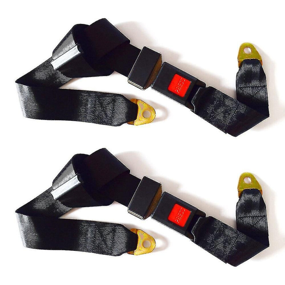 2 Pack Universal Lap Adjustable Seat Belt 2 Point Adjustable Safety Harness Kit Single Double Seat Lap Seatbelt Black