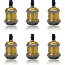 6 Pack E27 Vintage Light Bulb Solid Ceramic Socket Lamp Holder Retro Edison Screw Light Bulb Adapter Socket, Antique Brass
