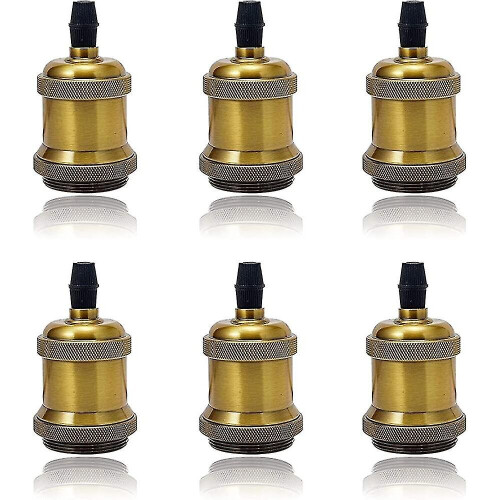 6 Pack E27 Vintage Light Bulb Solid Ceramic Socket Lamp Holder Retro Edison Screw Light Bulb Adapter Socket, Antique Brass