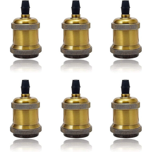 6 Pack E27 Vintage Light Bulb Solid Ceramic Socket Lamp Holder Retro Edison Screw Light Bulb Adapter Socket, Antique Brass 2