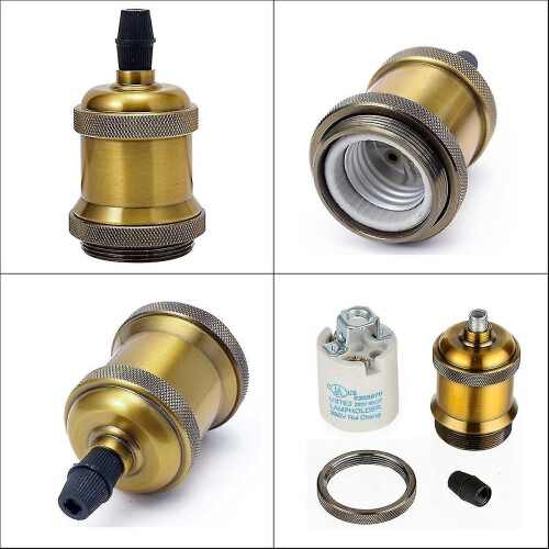 6 Pack E27 Vintage Light Bulb Solid Ceramic Socket Lamp Holder Retro Edison Screw Light Bulb Adapter Socket, Antique Brass 1