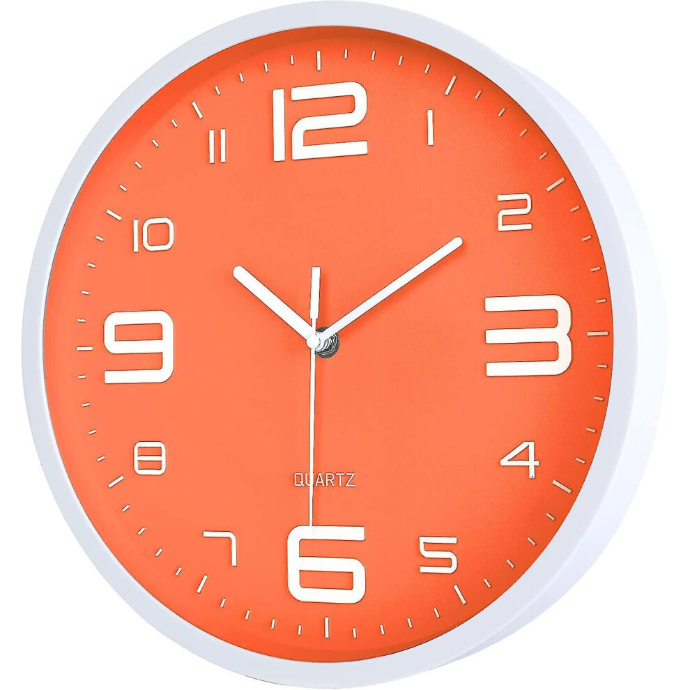 Modern Wall Clock 10 Inch Silent Non Ticking Quartz Clocks With Large 3D Numerals For Living Room Kitchen Kids Room Orange