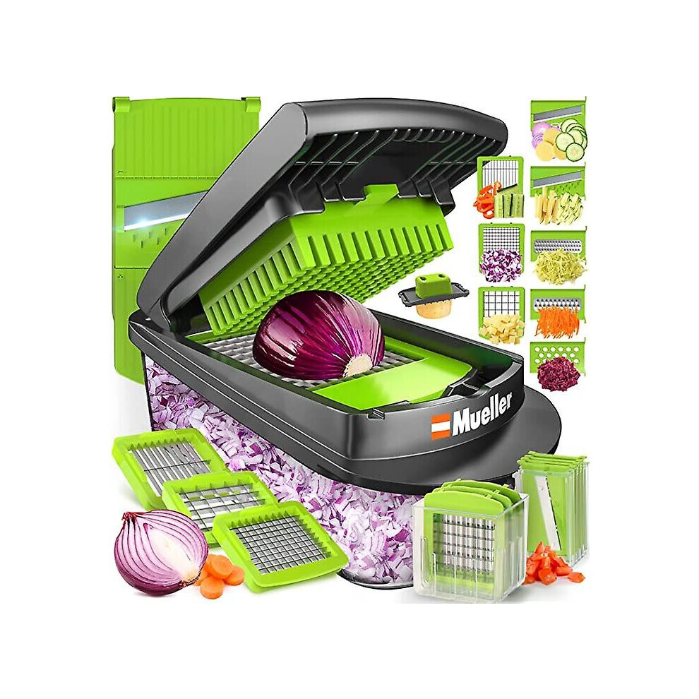 Mueller Pro-series 10-in-1, 8 Blade Vegetable Slicer, Onion Mincer Chopper, Vegetable Chopper, Cutter, Dicer, Egg Slicer With Container