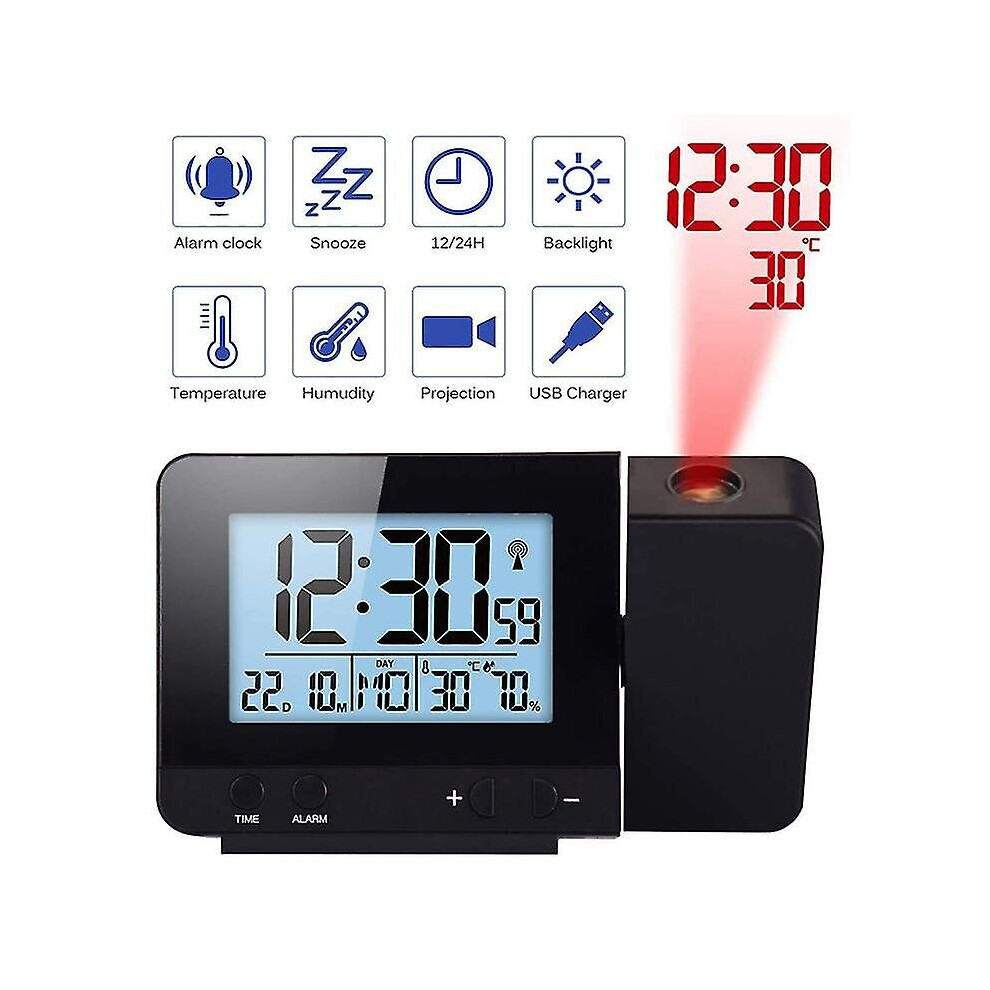 Digital Projection Alarm Clock With Temperature And Time Projection