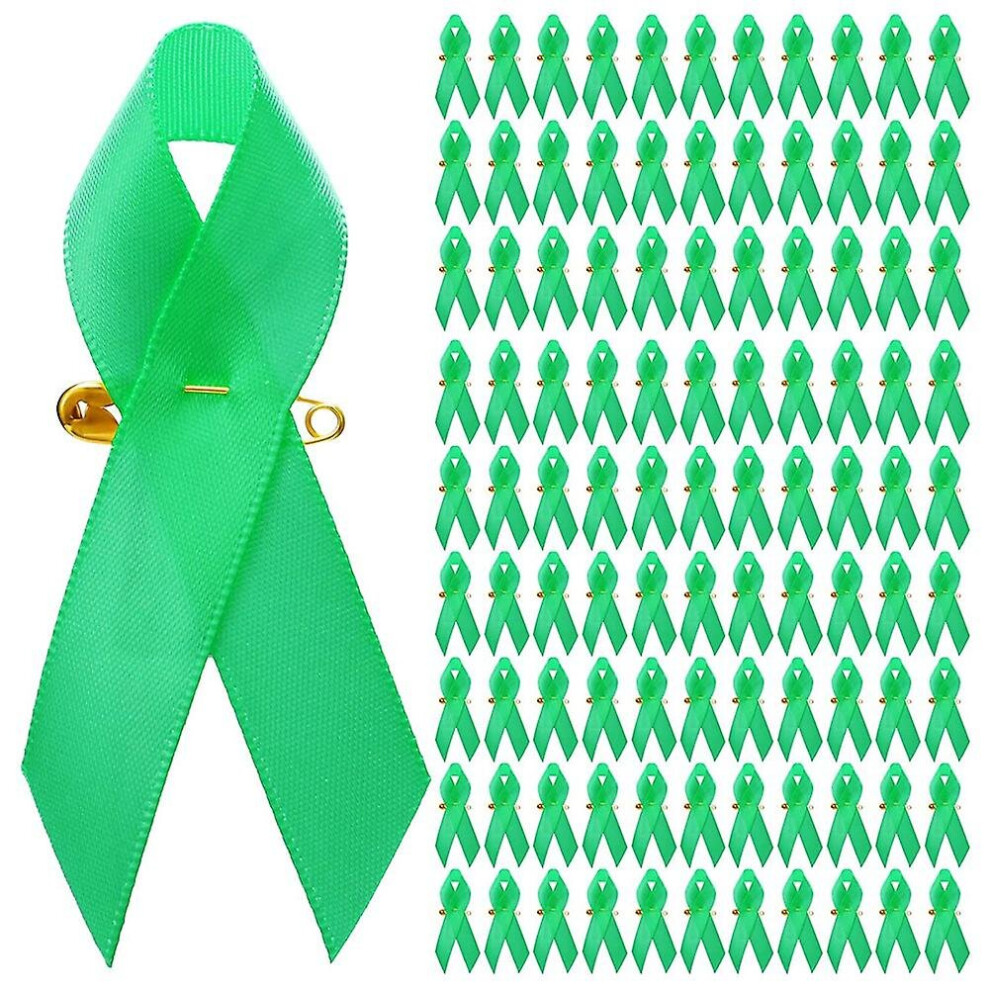 100 Pieces Awareness Ribbon Satin Ribbon Lapel Pins Fabric Ribbons With Safety Pins For Women Men (