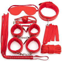 7pcs/set Leather Bodaged Kit Adlt Explay Hndcffs/whps/ball Gg/rope/collr Bdm