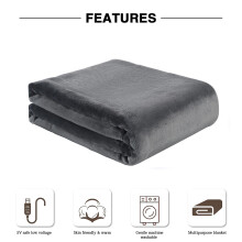 (Grey) Usb Electric Heated Blanket Usb Electric Blanket Bed Heater Thermostat Durable Soft Heating Gift Double Warm Home