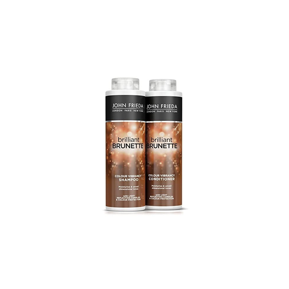 John Frieda Brilliant Brunette Colour Vibrancy Shampoo and Conditioner Duo Pack 2 x 500 ml, Shampoo and Conditioner Bundle for Brunette Hair