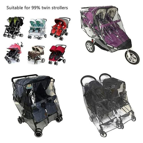 Universal Side By Side Twin Stroller Rain Cover Clear Pvc Dust And Windproof For Double Pram Stroller 2