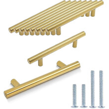 10 Pcs Gold Stainless Steel 96mm Hole Centers Kitchen Cabinet T Bar Handle Furniture Drawer Pulls Cuoboard Knobs