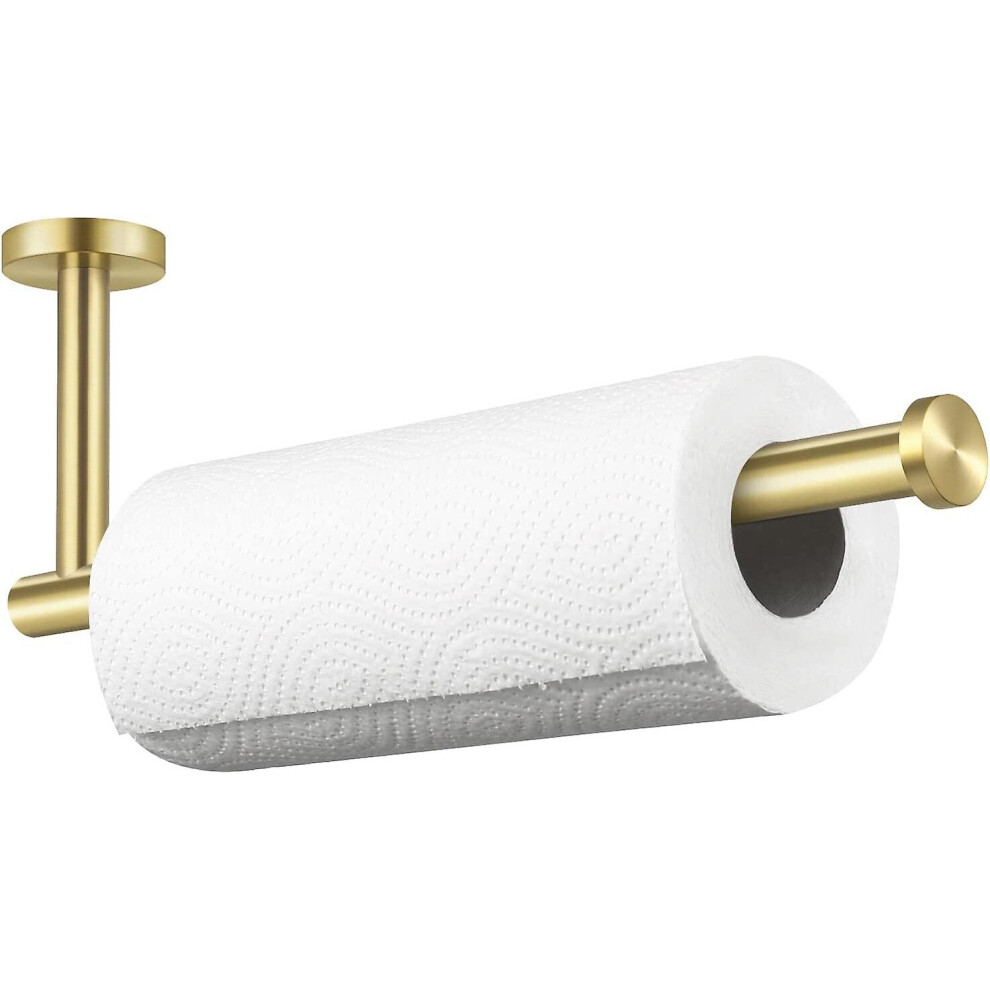 Kitchen Paper Towel Holder Brushed Brass For 11-inch Long Paper Towel Roll Wall Mount Dispenser Sus 304 Stainless Steel