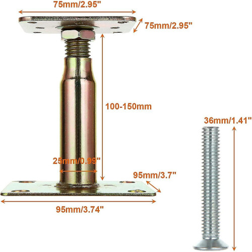 2pcs 100-150mm Galvanised Adjustable Elevated Post Base Support, Heavy Duty Roof Support For Building - Gold 2