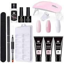 Gel Nail Polish Kit with UV Light - 3-Color Poly Gel Builder Set for Easy Nail Extensions, Starter Professional Kit