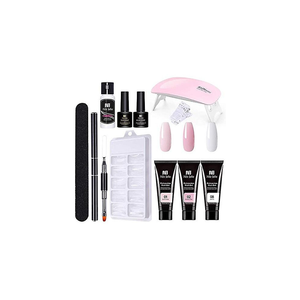 Light Gel Nail Polish Kit With Uv - 3-Color Poly Gel Builder Set For Easy Nail Extensions, Starter Professional Kit