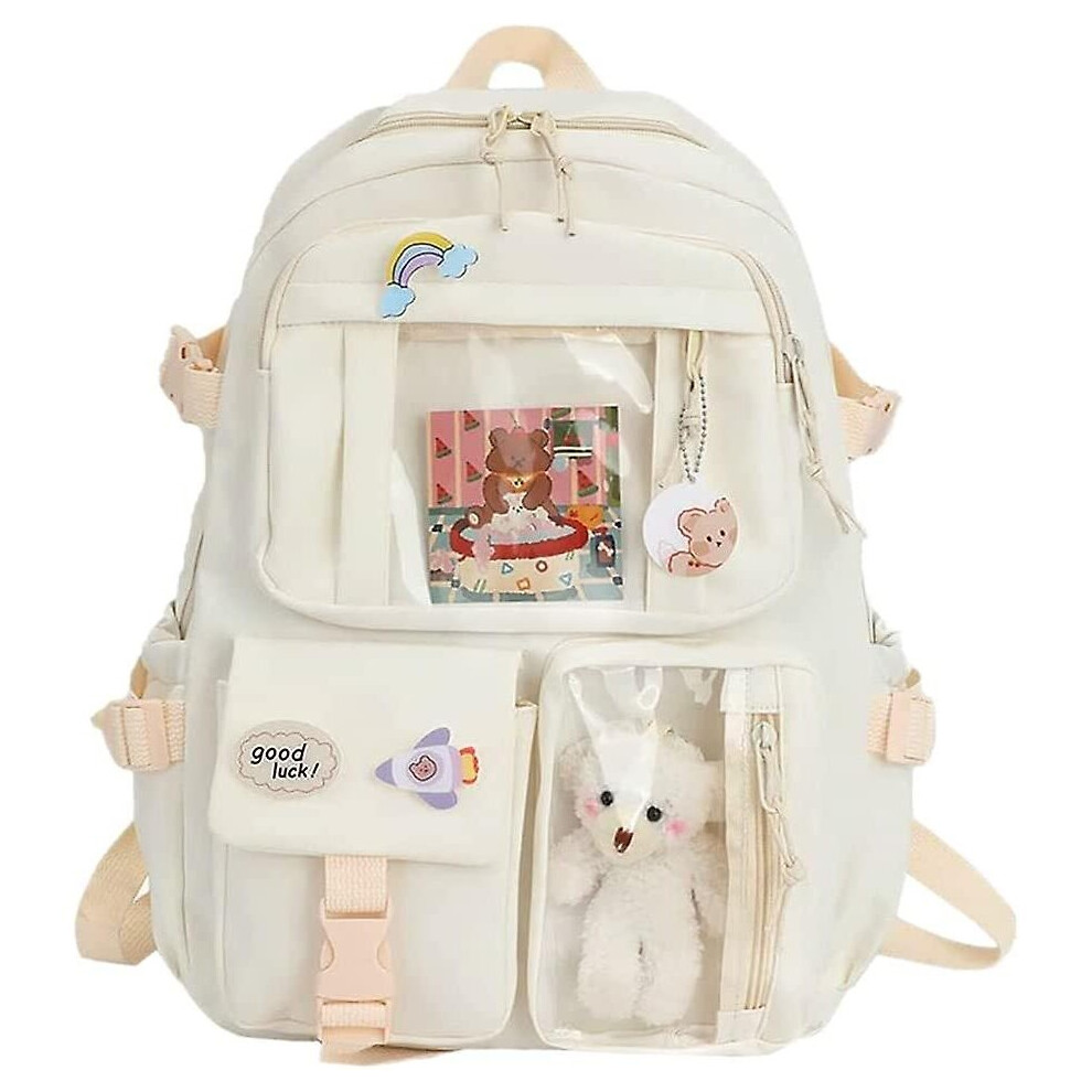 Aesthetic School Bags With Kawaii Pin And Cute Accessories Kawaii Backpack For Teen Girls (white)