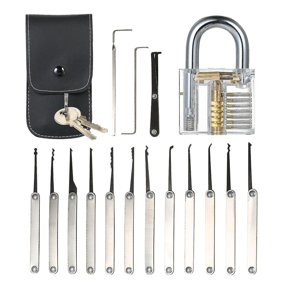 Transparent 15pcs Lock Picking Set Kit Tool With Transparent Practice Training Padlock Lock For Locksmith Beginners And Professional