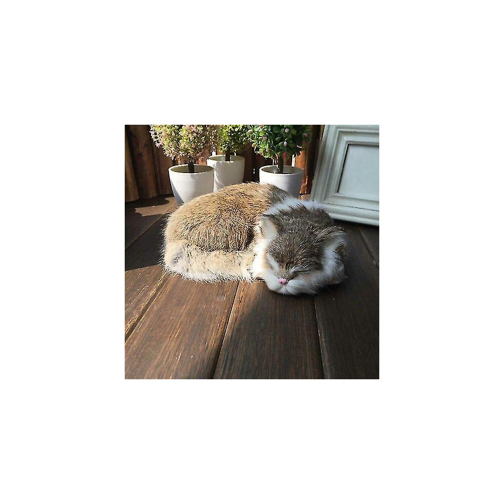 Realistic Sleeping Lifelike Cat Plush Fake Fur Life Size Furry House Animal