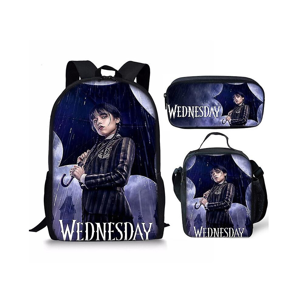 (Only a Lunch bag) Wednesday Addams Print Schoolbag Children Backpack Or Lunch Bag Or Pen Bag Or Three-piece Set For Kids' Gifts
