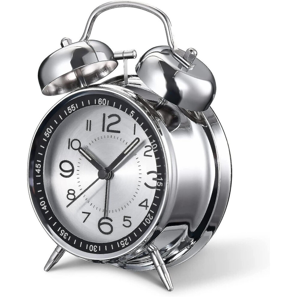 Loud Alarm Clock For Heavy Sleepers Adults,4 Inch Silent Non-ticking Quartz With Backlight,twin Bell