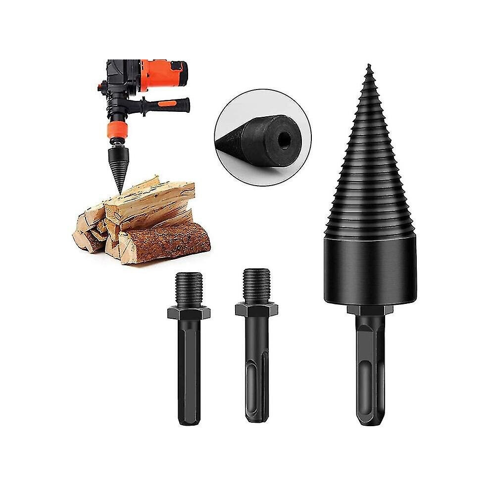 Log Splitter, Tapered Drill Bit, 42mm Wood Splitting Drill Bit, Durable Splitting Screw Cone Wood Chipper Tool With 3 Drill Handles, Square/round/hexa