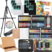 142-piece Deluxe Artist Painting Set With Aluminum And Solid Beech Wood Easel, 108 Paints, Black