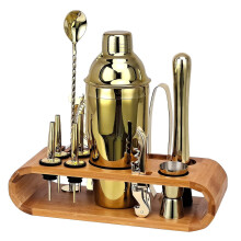 (local tyrant gold) New Bartender Set Oval Bamboo Wood Stand Base Cocktail Bartender Rose Gold Black 12-piece Set(750ml)