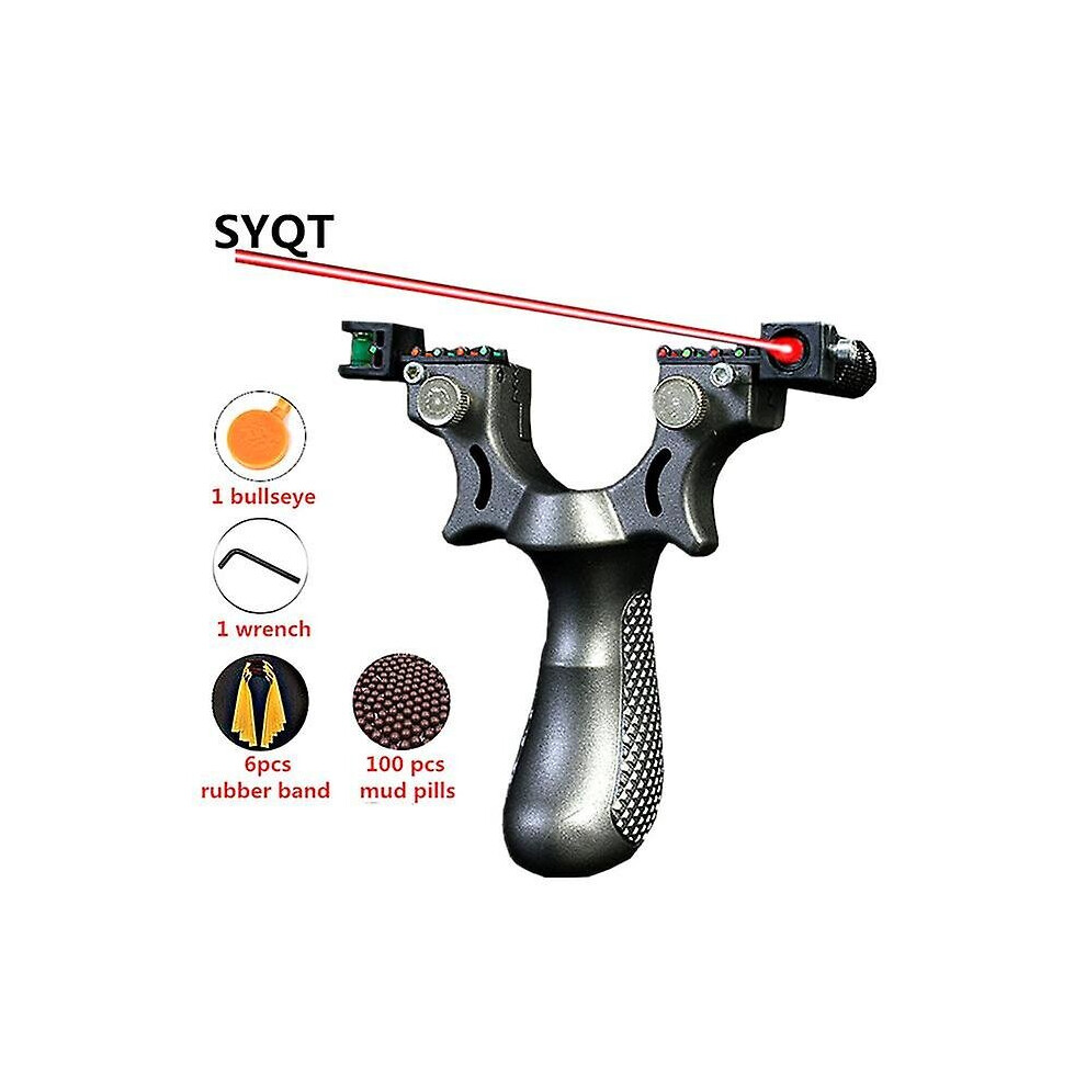 (Set 3) New Laser Aiming Sling Shot Set Outdoor Hunting Catapult With Flat Rubber Band Outdoor High Precision Shooting Red