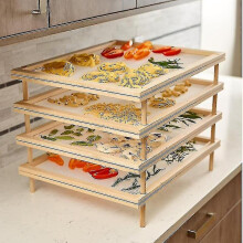 Rion 2-Tier Wooden Pasta Herb Drying Rack Durable 2-3mm Mesh Holder for Fast Airflow - Perfect for Pasta, Ravioli, Lasagna