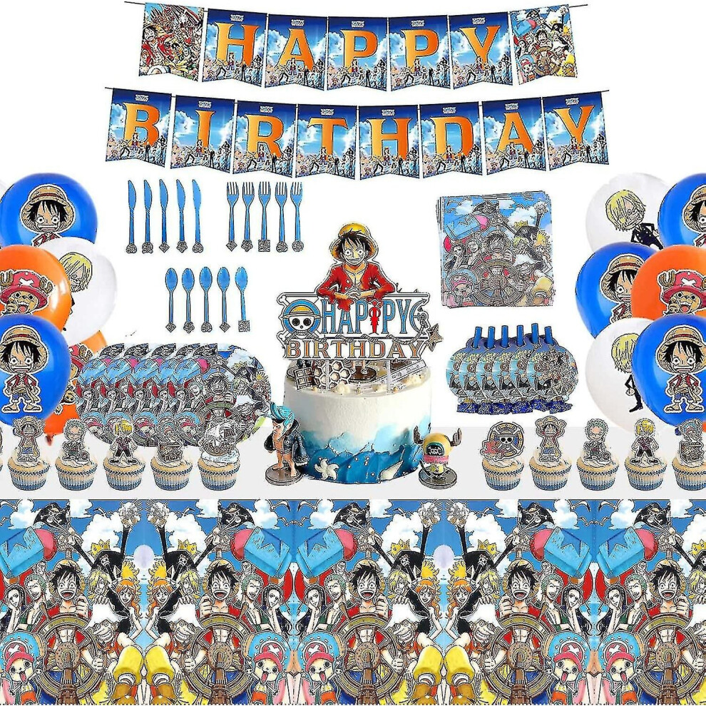 Set Of 130pcs One Piece Birthday Party Supplies And Decorations For Boys Includes Plates Cake Topper Balloons Banner Anime Theme Party Favors