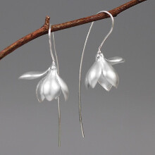 S925 Sterling Silver Earrings Elegant Magnolia Flower Drop Earrings Natural