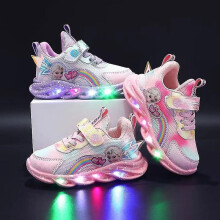 Girls Led Casual Sneakers Elsa Princess Print Outdoor Shoes Kids Light-up Non-slip Shoes For Spring And Winter