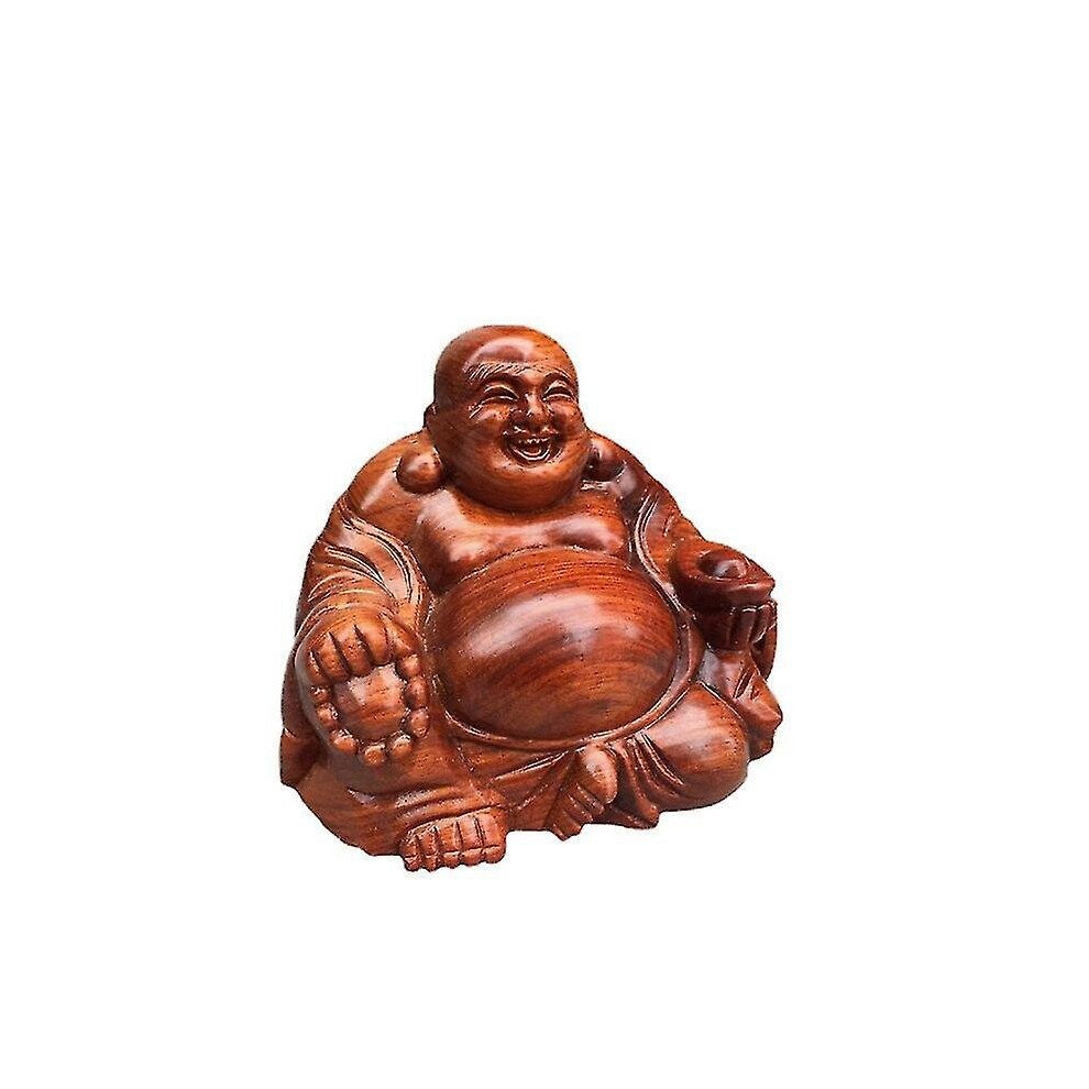Laughing Buddha, Feng Shui, Hand Carved, Holding Ingots, Wooden Buddha, Fortune And Good Fortune