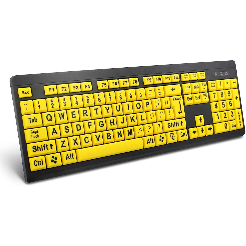 Large Print Computer Keyboard, Wired Usb High Contrast Keyboard With Oversized Print Letters For Visually Impaired Low Vision Individuals (yellow blac-image-OPC-PCH6ZYZ-NEW