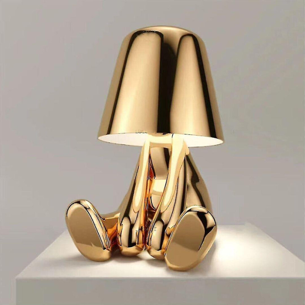 (gold, i) Bedside Touch Table Lamp, Gold Thinker Lamp Desk Light Cordless Rechargeable Portable Decorative Nightstand Lamp With Usb Charging