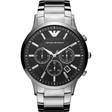 Emporio Armani AR2460 Men's Quartz Chronograph Watch - 45mm Stainless Steel Case, Black Dial, Silver Strap