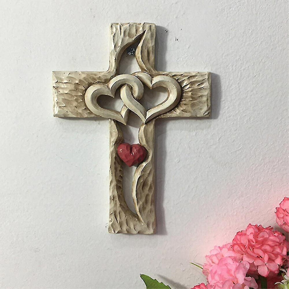 Jesus Religious Orthodox Prayer Carved Wooden Cross Intertwined Hearts Wall Decoration