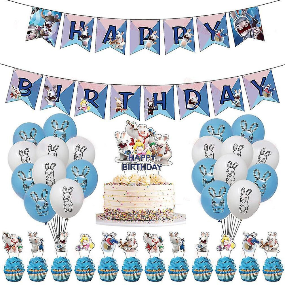 34pcs Rayman Raving Rabbids Balloon Kit Party Latex Balloons With Banner Cake Toppers For Birthday