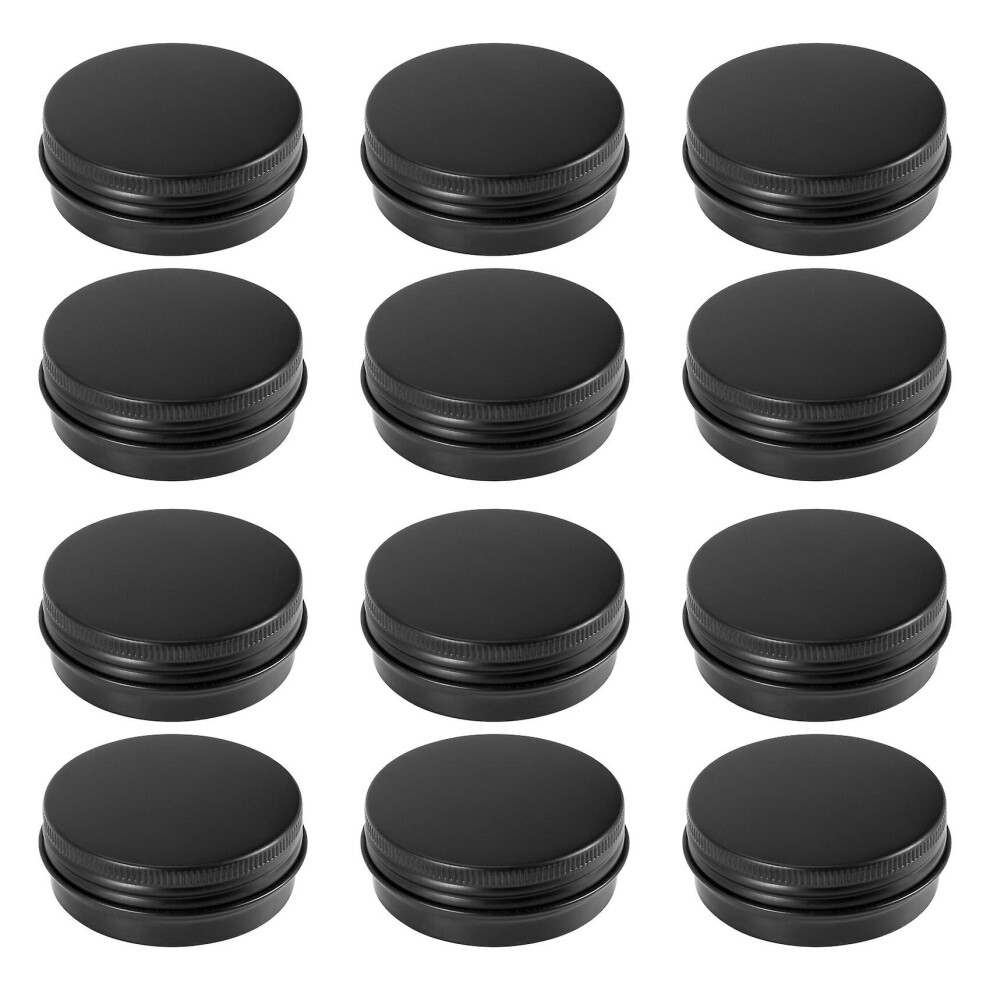 12pcs 1oz Black Aluminum Tin Jars Round Screw Lid Containers Empty Metal Storage Cans For Organizin