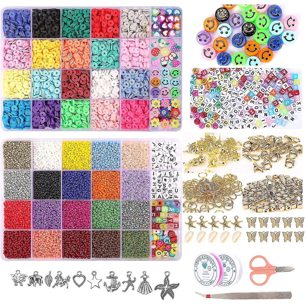 25000 Pieces Glass Beads Clay Beads Chain Bead Making Kit Alphabet Bead Pendants Gold