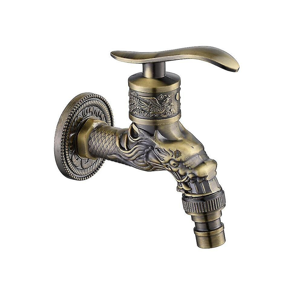 Vintage Brass Wall Mounted Faucet, G1/2" Outdoor Garden Faucet, Antique Brass Faucet, Vintage Wall Mounted Faucet, Dragon Carved Antique Brass Faucet