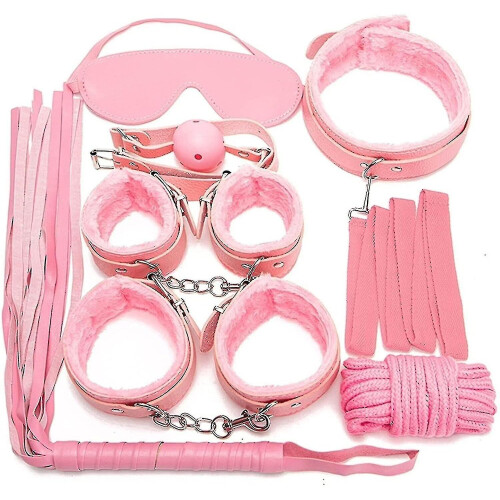 7pcs/set Leather Bodaged Kit Adlt Explay Hndcffs/whps/ball Gg/rope/collr Bdm