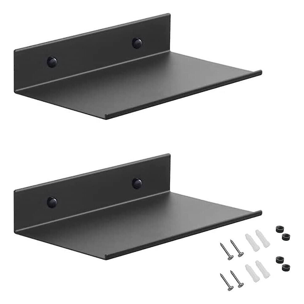 Metal Wall Shelves, 2 Pieces 20Cm Floating Shelf, Wall Mounted Shower Shelf, Wall Mounted Rectangular Shelf With Holes And Screws For Living Roo Black