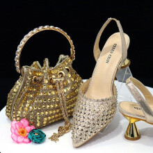 (champagne, 40) Italian Design Shoe And Bag Set High Quality Handmade Lady Evening Banquet Shoes