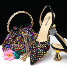 (colorful, 41) Italian Design Shoe And Bag Set High Quality Handmade Lady Evening Banquet Shoes