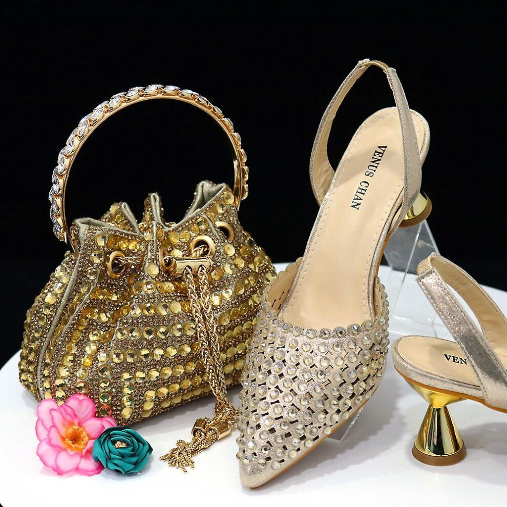 (champagne, 43) Italian Design Shoe And Bag Set High Quality Handmade Lady Evening Banquet Shoes