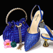 (blue, 37) Italian Design Shoe And Bag Set High Quality Handmade Lady Evening Banquet Shoes