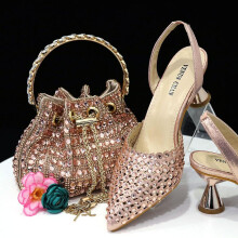 (pink, 39) Italian Design Shoe And Bag Set High Quality Handmade Lady Evening Banquet Shoes